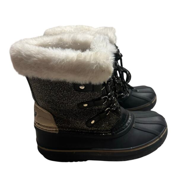 Juicy Couture Other - Juicy Couture Glitter Escalon Snow Boots Girls Size 3 Black Gold Blingy Sherpa